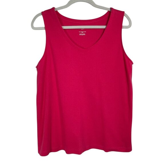 J. Jill Pima Rounded V Neck A-Line Tank Sz Large Strawberry Red Pink 100% Cotton - Picture 1 of 10